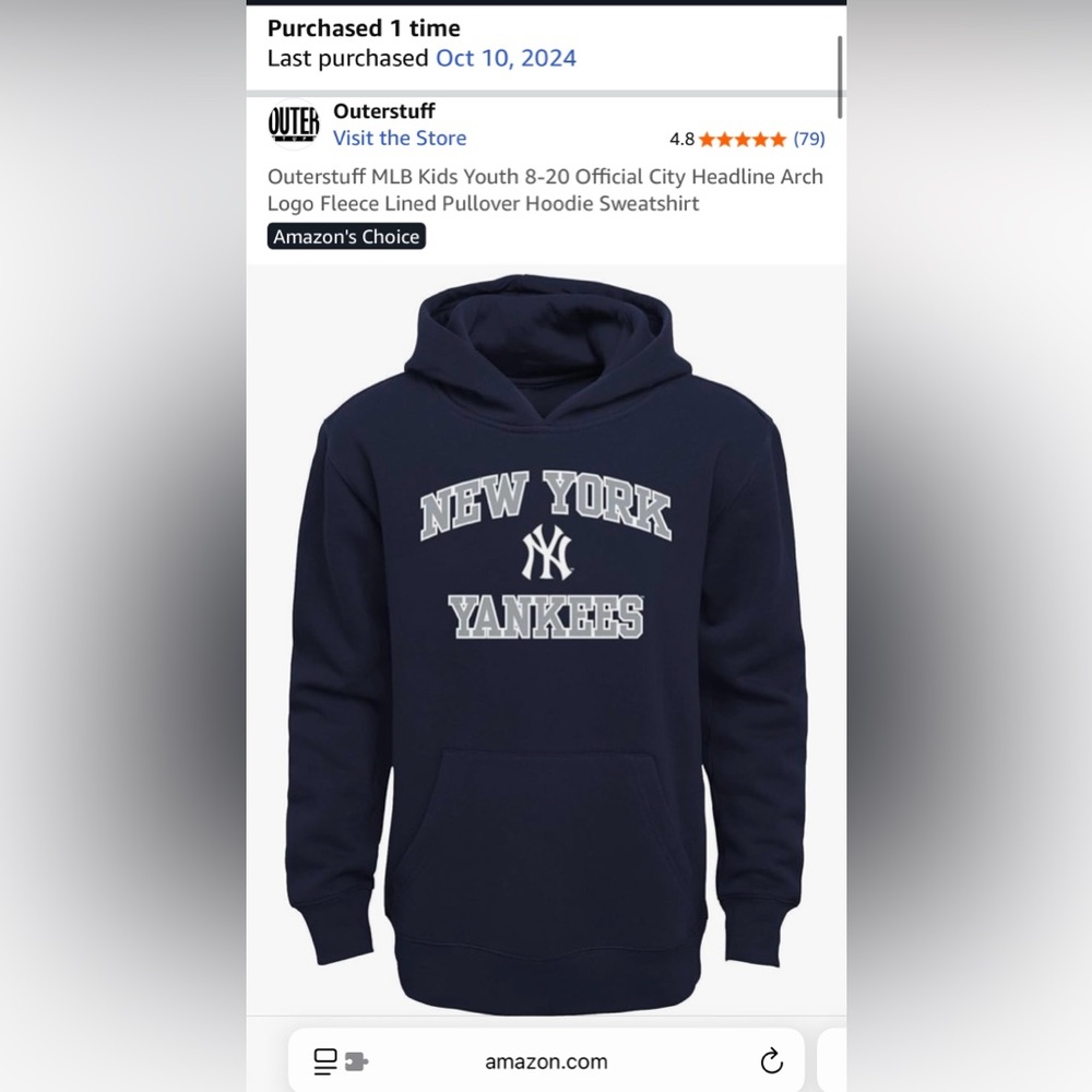 Youth M 10-12 Yankees hoodie - Picture 4 of 7